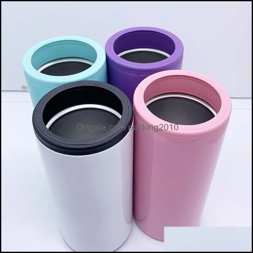 12oz Sublimation Slim Cooler Mugs Double Wall Straight Coolers Copper-plated Storage Tank Multicolor Keep Cold Holder Vacuum Cana17