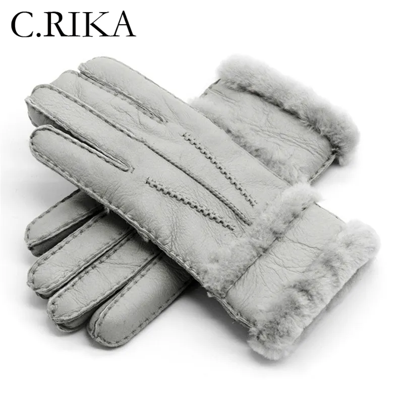 100% guantes de cuero de piel de oveja genuina mujeres invierno otoño moda cálido polar nieve mitones hombres al aire libre cinco dedos muñeca 220111