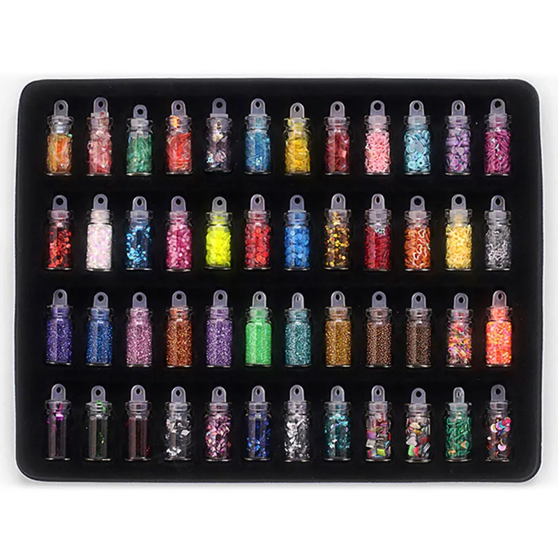 48 garrafas Colorido Colorido Nail Art Lantejoulas Glitter Nail Pó Pigmentos 3d Ultra-fino Adesivo Flocos Decorações De Manicure Set