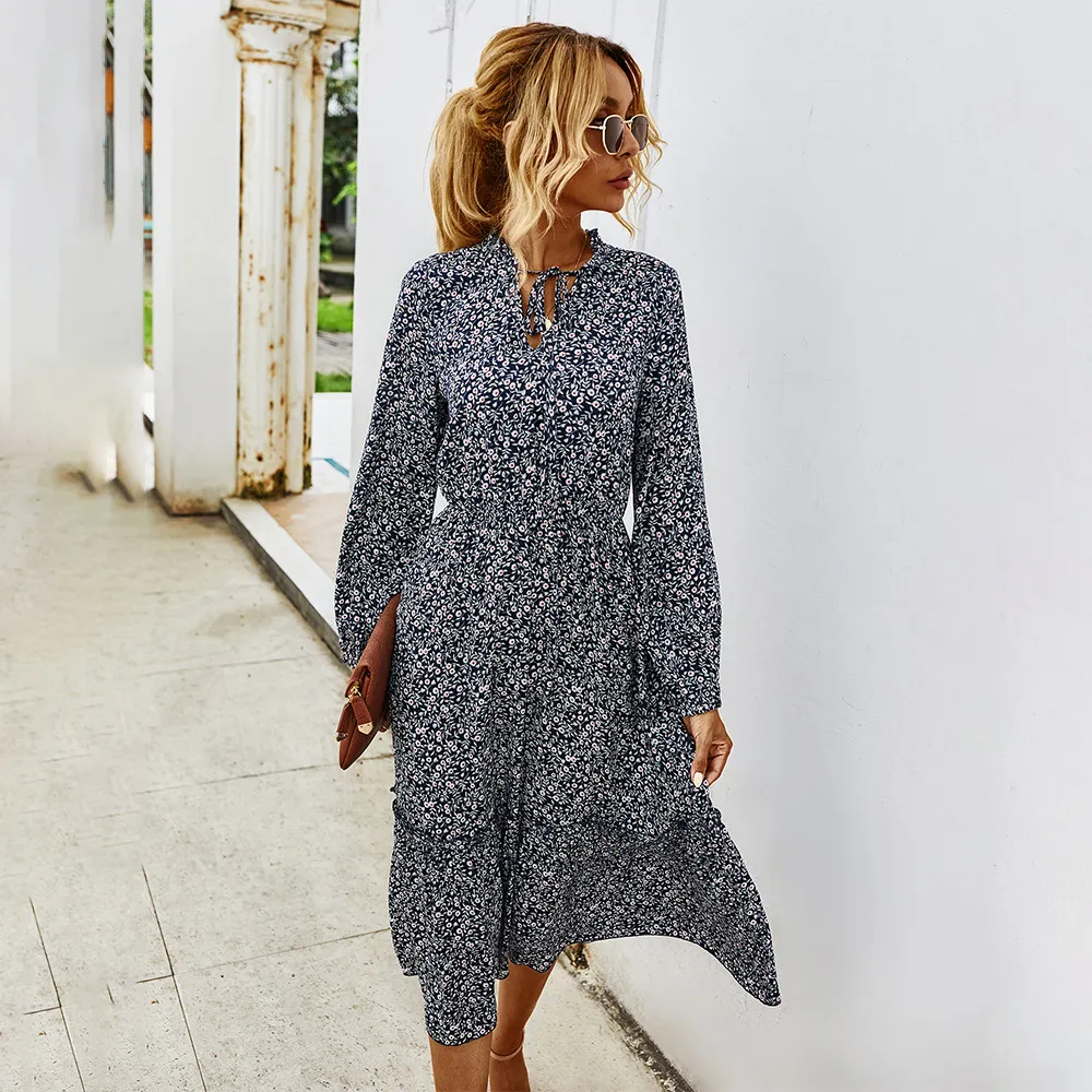 Green Flower Long Sleeve Long Sleeve Floral Dress For Women