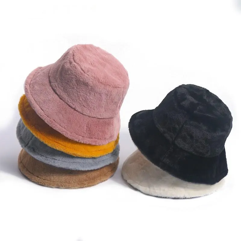 Grande borda chapéus inverno férias ao ar livre senhora Panamá preto sólido espessado macio macio de pesca quente boné Faux pele balde chapéu para mulheres
