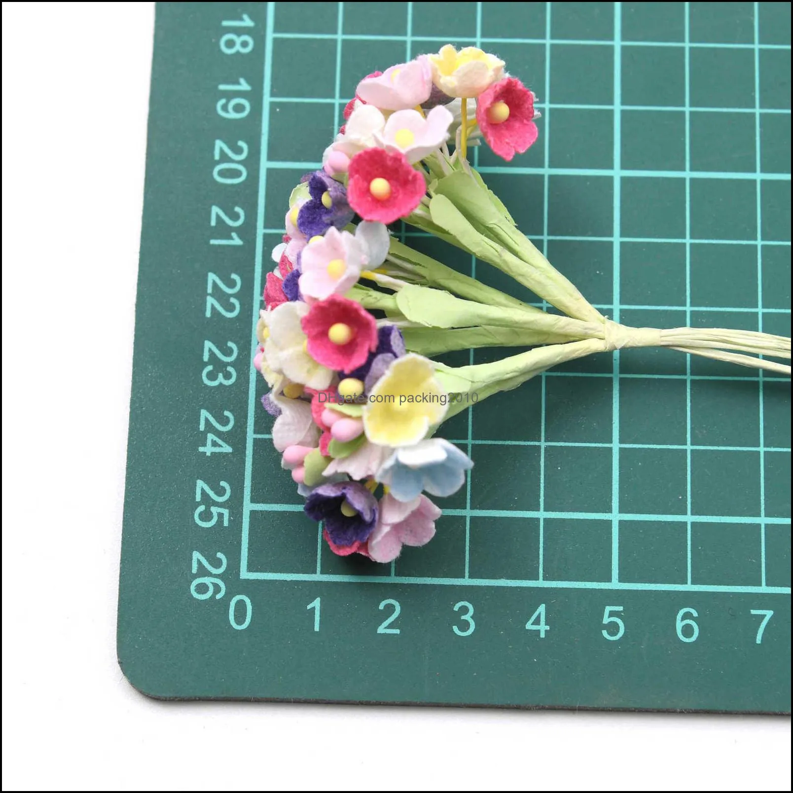 96pcs/lot Mini Paper Rose Flower Bouquet For Home Wedding Decoration Christmas DIY Scrapbook Garland Wreath Craft Fake Flowers 220110