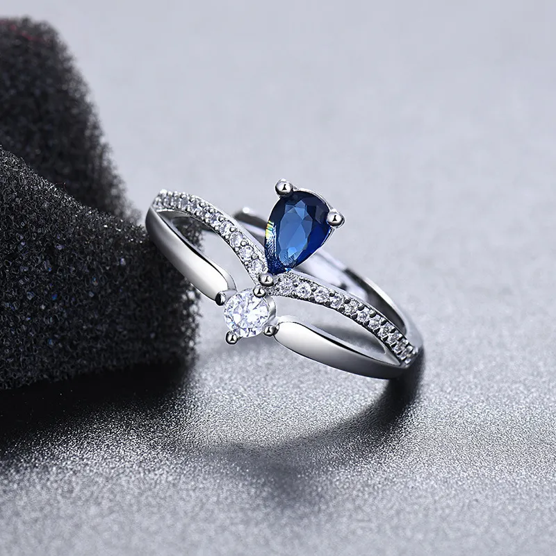 women Water drop Diamond crown ring silver adjustable engagement wedding rings for women fashion Fine jewelry will and sandy gift