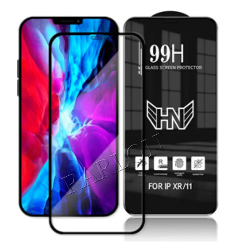 Premium 99H 100D Full Cover Tempered Glass Phone Screen Protector Einfache Installation Rahmen für iPhone 15 14 13 12 Mini 11 PRO MAX 12Pro XR XS 6S 7 8 Plus SE Blasenfrei