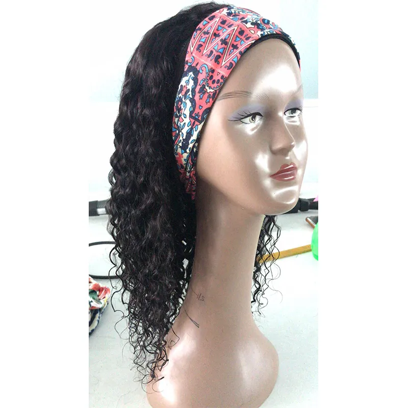 8A Headband wigs Brazilian water wave hair wigs 150% density nature color brazilian curly human hair wigs
