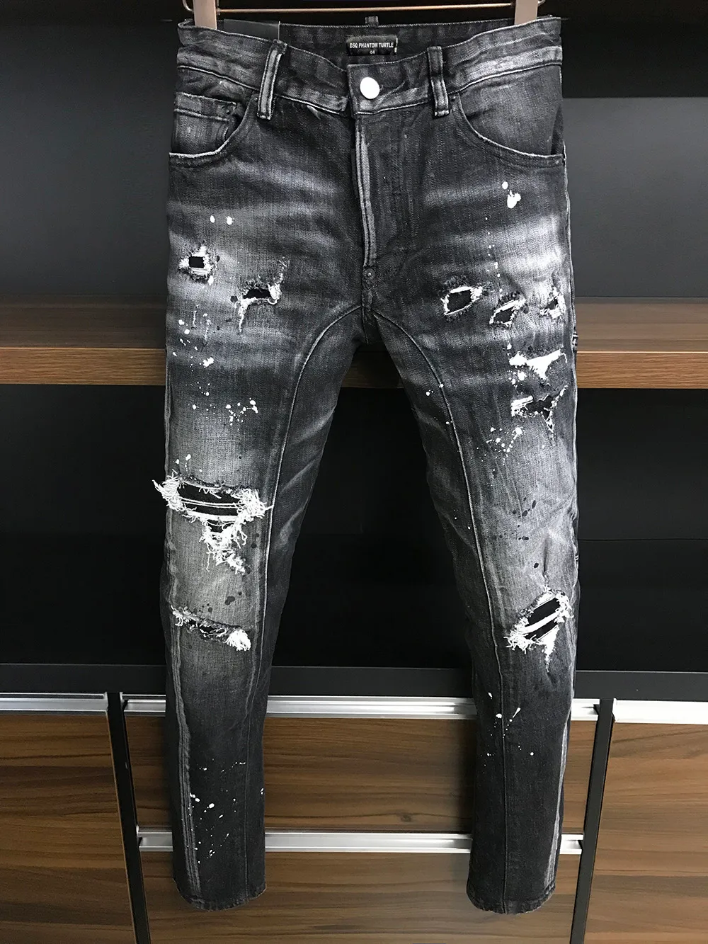 DSQ PHANTOM TURTLE Men's Jeans Mens Luxury Designer Jeans Skinny Ripped Cool Guy Causal Hole Denim Fashion Brand Fit Jeans Men Washed Pants 6869