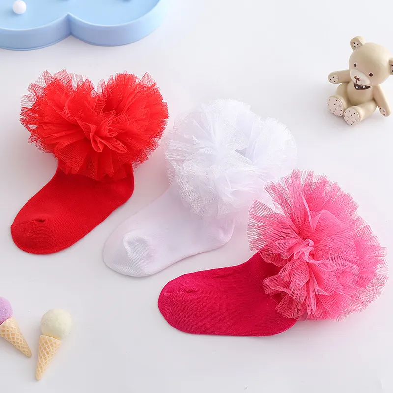 Новые детские кружевные носки, модные детские кружевные тюлевые носки принцессы для девочек, весенне-осенние танцевальные носки для малышей, высокие носки до щиколотки S944