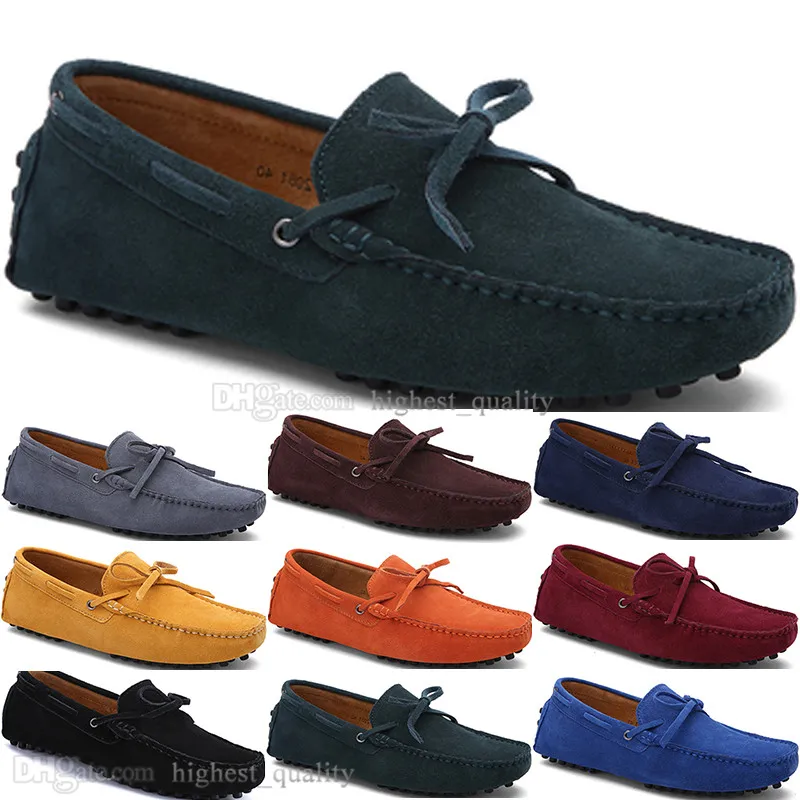 104 New Fashion mens Scarpe casual in pelle Stile britannico primavera Coppia Genuine Peas Scrub uomo Drive Lazy man soprascarpe outdoor comodo traspirante nero giallo