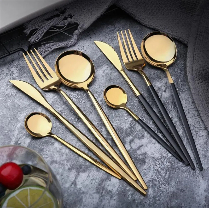 Stainless Steel Mirror Tableware Silver Gold Knife Meal Spoon Fork Tea Spoon Flatware Western Dinner Cutleries Gift