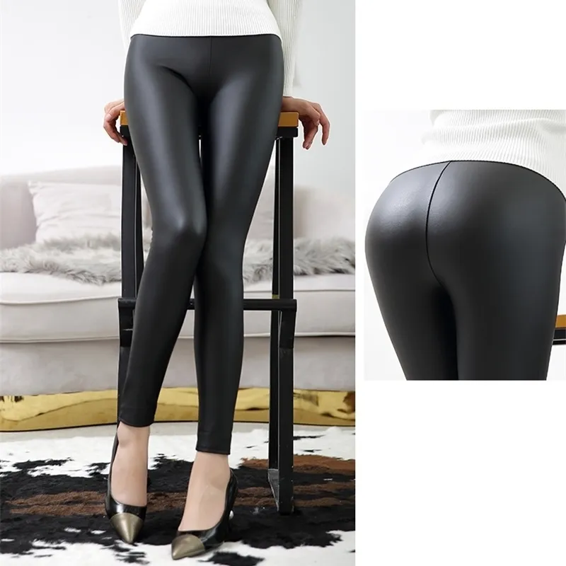 Everbellus alta cintura couro leggings para mulheres black lightmatt feminino femme fitness plu leggings sexy push up slim calças 201109