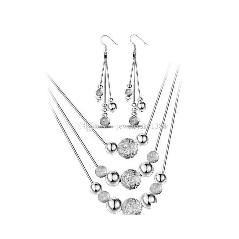 Set di gioielli da donna di moda 925 Orecchini pendenti con nappa placcata argento Collana Set Regalo di San Valentino Gioielli dichiarazione di nozze 9O86T