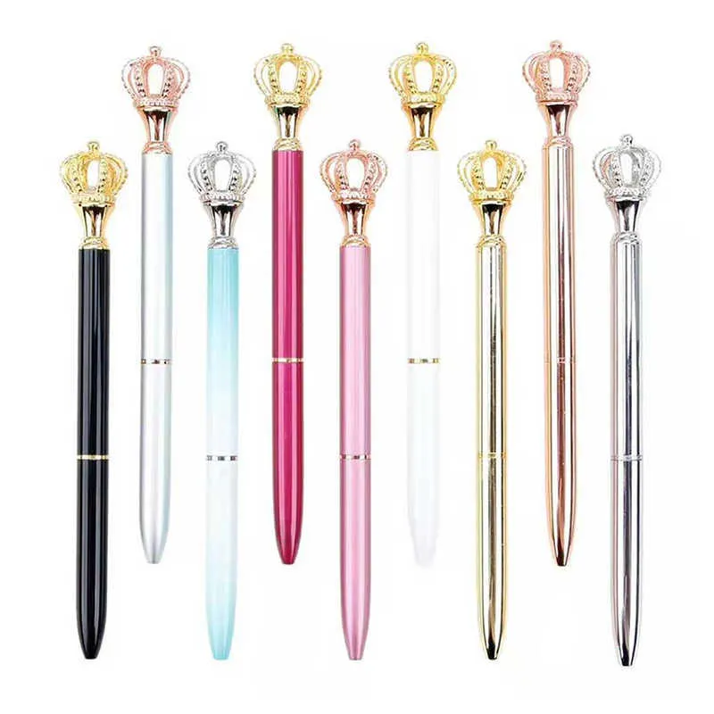 Creativiteit Crown versiering Crystal Gift Pen Gem Balpen Ring Bruiloft Office Metal Rings Roller Ball Pennen