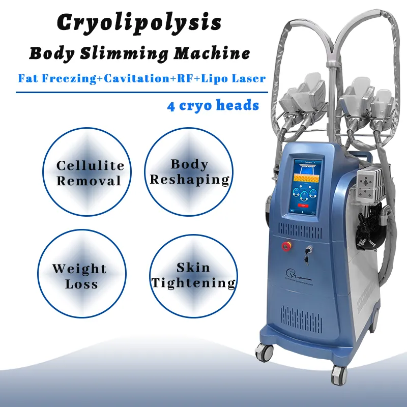 Verticale Cryolipolysis Koeling 4 Handgrepen Vet Vriezing Machine Blauw Kleur Cellulitis Removal Lipo Laser Diode Gewichtsverlies Multifunctionele Apparatuur