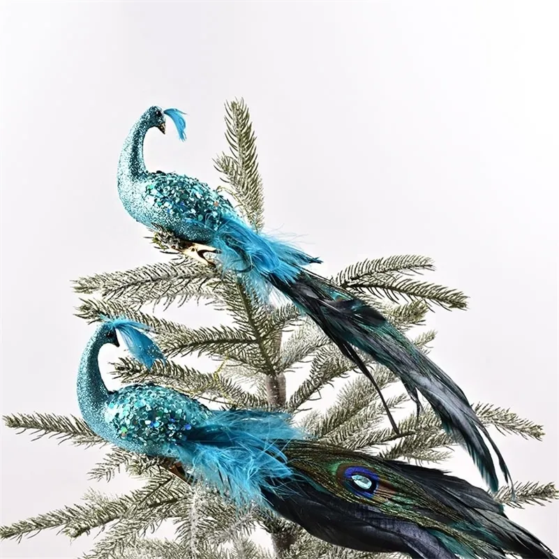 Decoraciones navideñas Arreglo de escena Vestido de espuma Adornos de regalo de pavo real Adornos de estilo de pavo real azul Colgante individual 201127