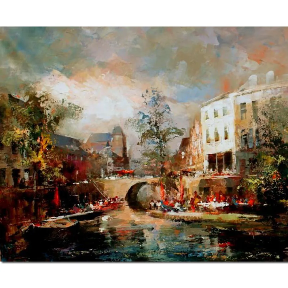 Impressionistische Landschaftsmalereien Willem Haenraets Leinwandkunst handgefertigter kleiner Ort in Utrecht Modern Kunstwerk für Küchenjubiläumsgeschenk