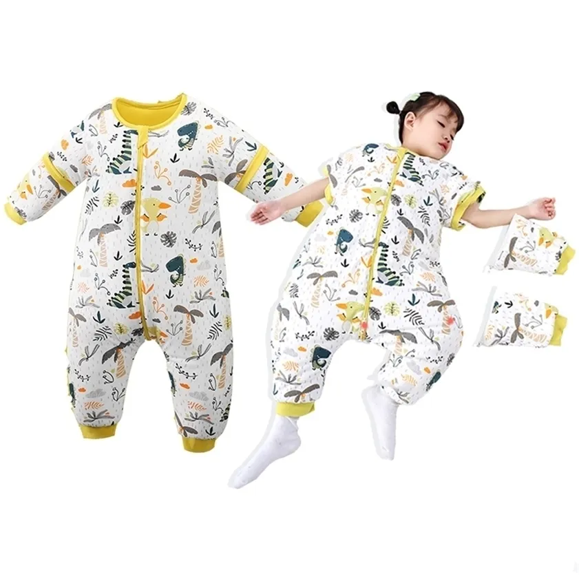 Kış Bebek Uyku Tulumu 6 M-5 T Çocuklar Pamuk Karikatür Pijama Ayrılabilir Kollu Sleepsack Toddler Erkek Kız Bölünmüş Bacak Pijama 220216