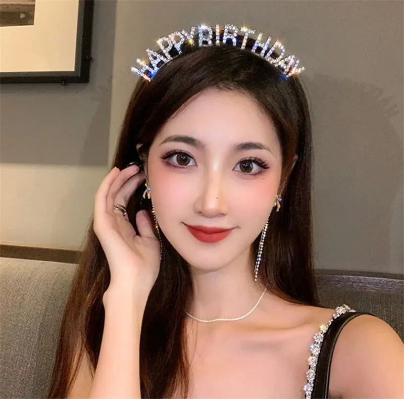 Feliz Aniversário Menina Mulheres Headband Meninas Doces Festa de Aniversário Tiara Estilo Princesa Coroa Rhinestone Haop Haop Fashion Hairband