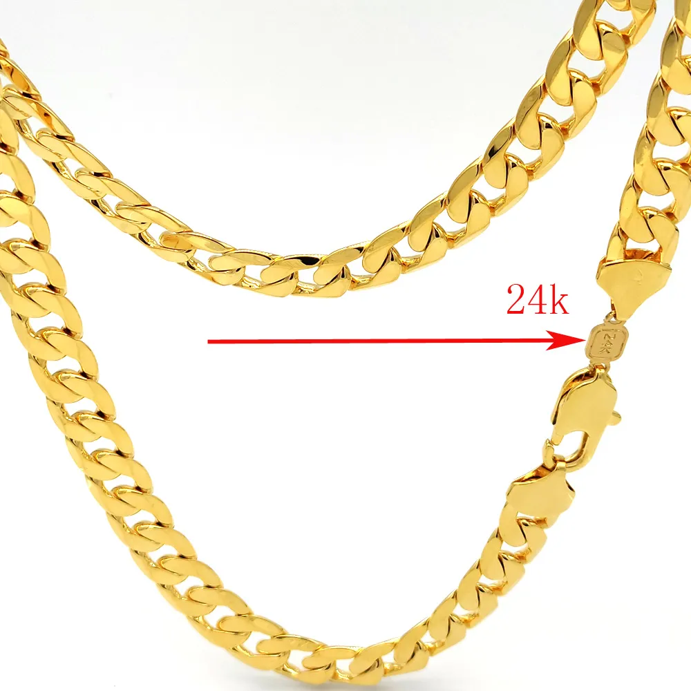 Modell män tjock chunky kedja 24 k stämpel länk c solid gul guld gf halsband 600 * 12 mm tung