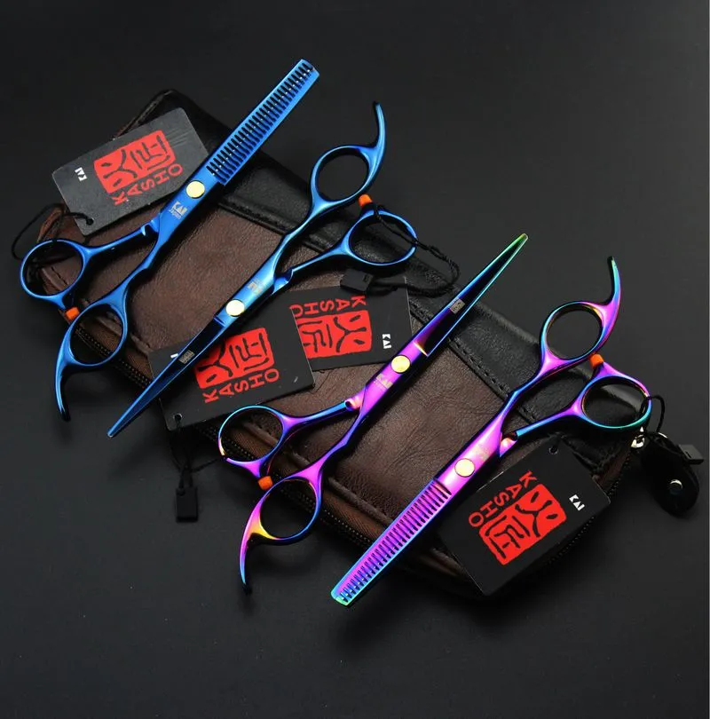 new arrival professional barber hair cutting scissors KASHO 5.5/ 6.0 inch 6CR blue/black/rainbow/golden