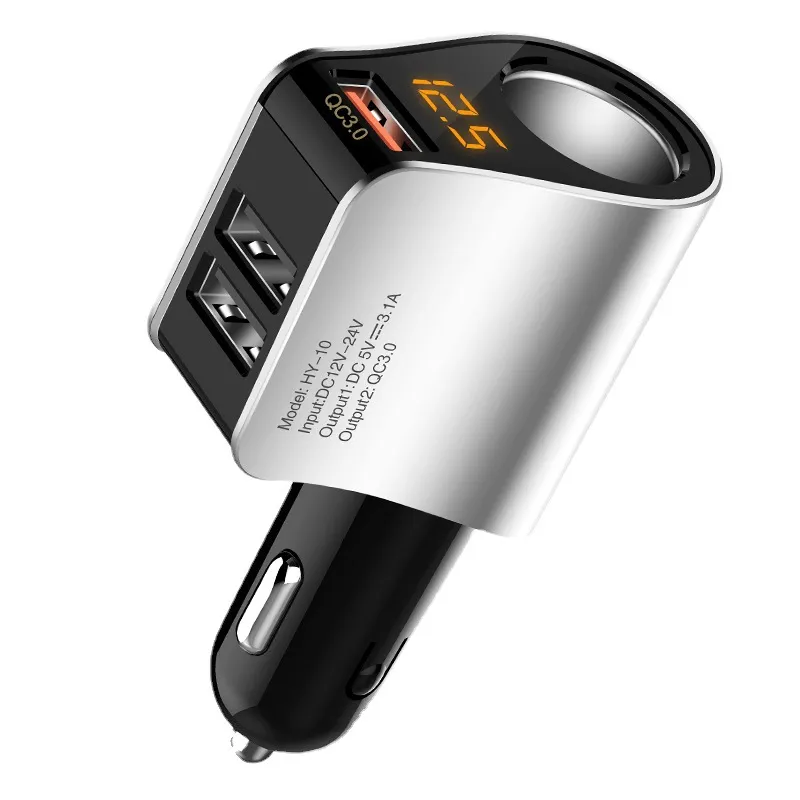 Multifunktionell billaddare 3 USB-portar Fast Charge Cigar Lighter Hylsa