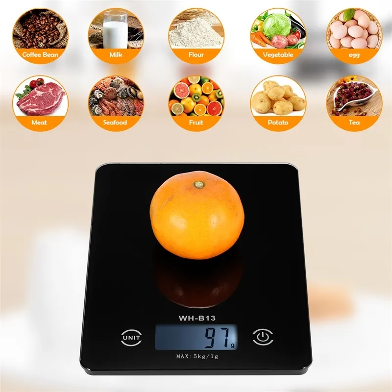 Escala de cozinha digital LED alimentar balanço escala 5kg / 1g peso cozinha medição para cozer cozinhar escala de cozinha eletrônica preto Y200328