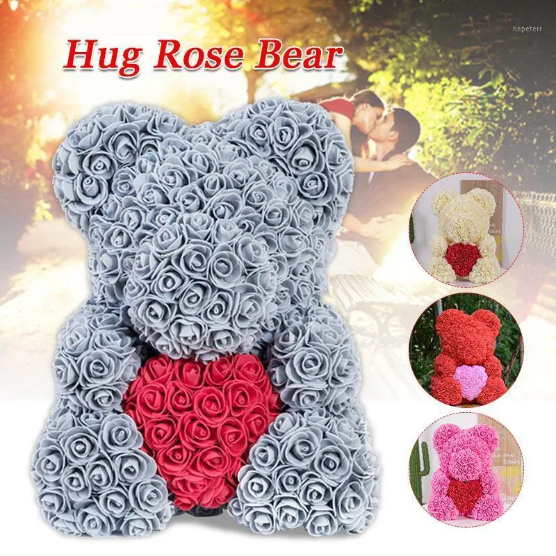 Rose Flower 25cm Teddy Rose Bear met Doos Valentijnsdag Gift Kunstmatige PE Bloem Bear Zeepschuim van Roses Verjaardag Geschenken1