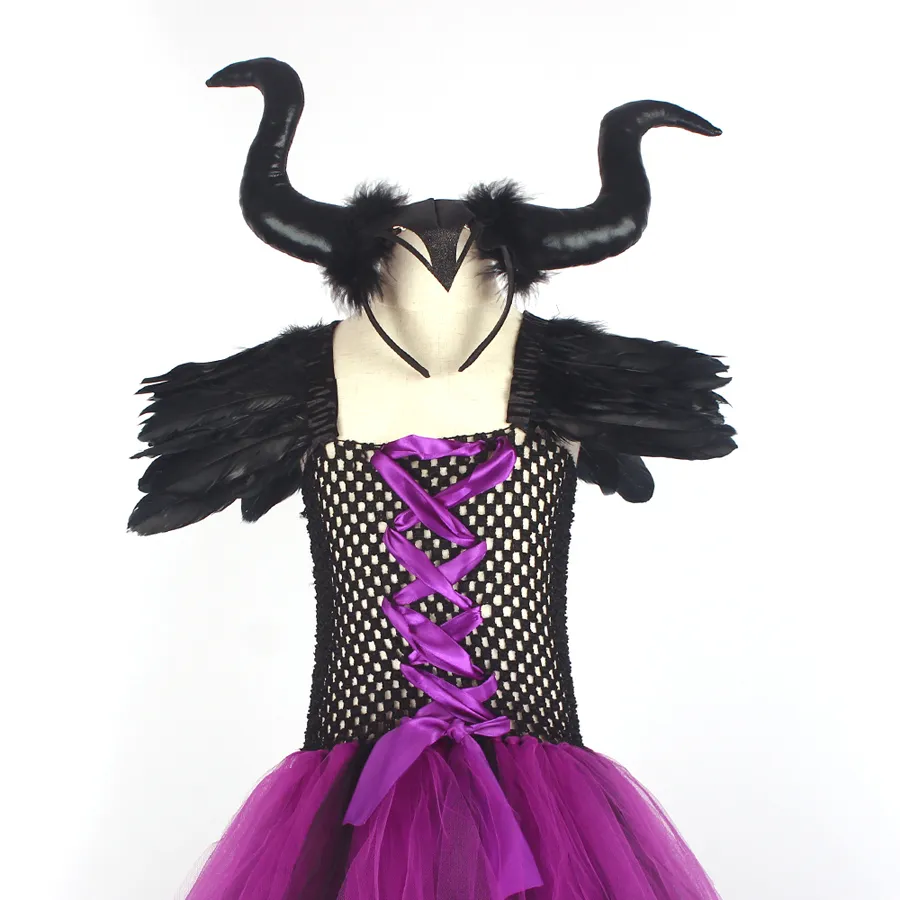 Purple Black Children Maleficent Costume Girls Dark Witch Villain Halloween Fancy Tutu Dress Evening Party Carnival Ball Gowns (4)