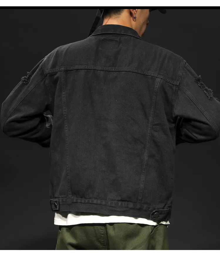 Mens Ripped Hip Hop Markham Denim Jackets With Hip Hop Holes Mens Ripped Hip Hop Markham Denim Jackets With Hip Hop Holes