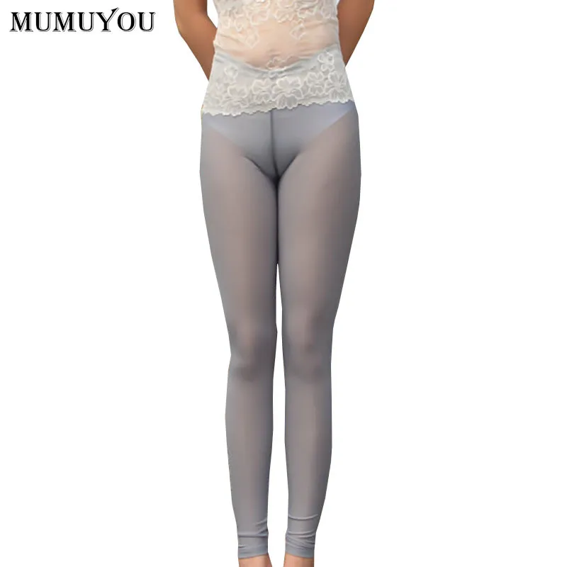 Women Sexy Skinny Nylon Leggings Solid See Through Mid Waist Thin Elastic  Waist Ankle Length Trousers Transparent 906 A244 201014 From Huafei05,  $21.51