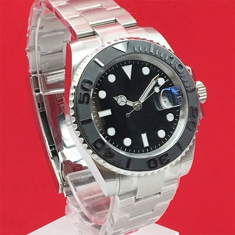 New 40mm men's black dial diving watch steel belt automatic watch sapphire crystal gray ceramic ring inlaid sliding lock