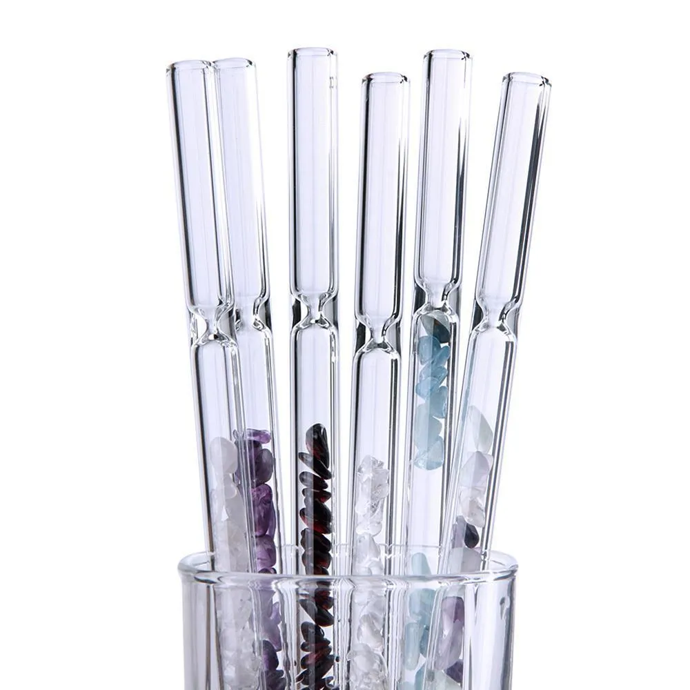 Yaye Natural Crystal Straws Reiki Healing Gemstone Crystal Chips Med Brush Reusable Clear Glass Ny Ankomst 201125