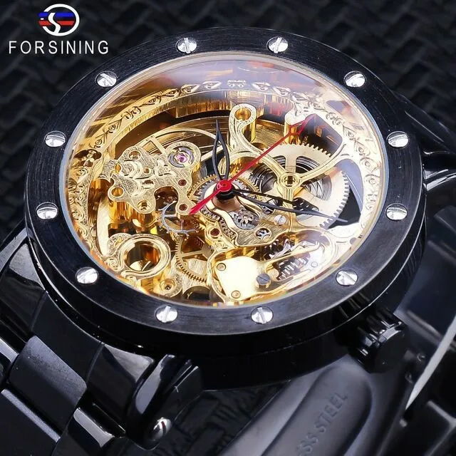 Горячие продажи Старинные горячие трансграничные полномочильные полые механические часы Мужская стальная ремешок для часов наручные часы