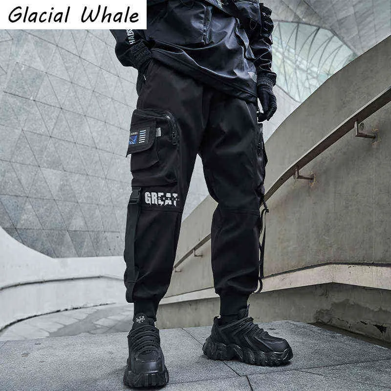 Glacialwhale Mens Cargo Spodnie Męskie Moda 2021 Nowe Multi Kieszenie Joggers Hip Hop Streetwear Black Spodnie Jogging Spodnie dla mężczyzn H1223