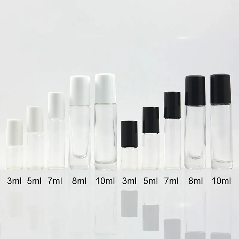 شحن مجاني 3ML 5ML 7ML 10ML شفاف زجاج عطور لفة على زجاجة فارغة واضح مستحضرات التجميل الأساسية الرول النفط الحاويات