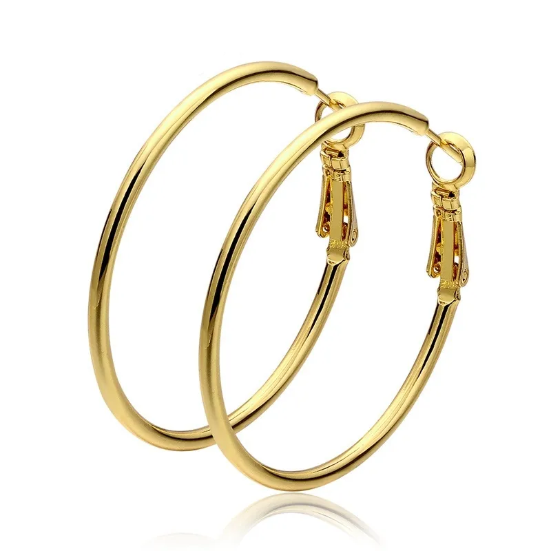 Boucles d'oreilles créoles lisses de style simple en or jaune 18 carats remplies de boucles d'oreilles cercle pour femme 40 mm