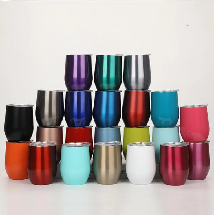 Vaso de vino de acero inoxidable de 12 oz, taza de huevo, taza de cerveza aislada al vacío de doble pared, tazas de café de champán con tapas selladas