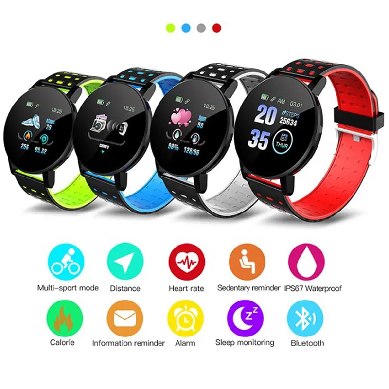 119 plus smart armband fitness tracker id119 titta hjärtfrekvens watchband smart armband 119plus för mobiltelefoner med låda