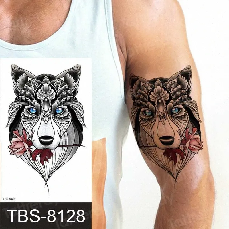 Temporäres Tattoo Wolf Muster Wasserfest Mond Moon Hand Indianer Tier Tiere  Wald | eBay