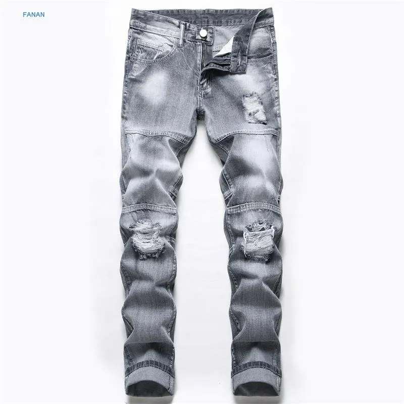 Jeans Homme Gris Clair Avec Trous Pour Homme