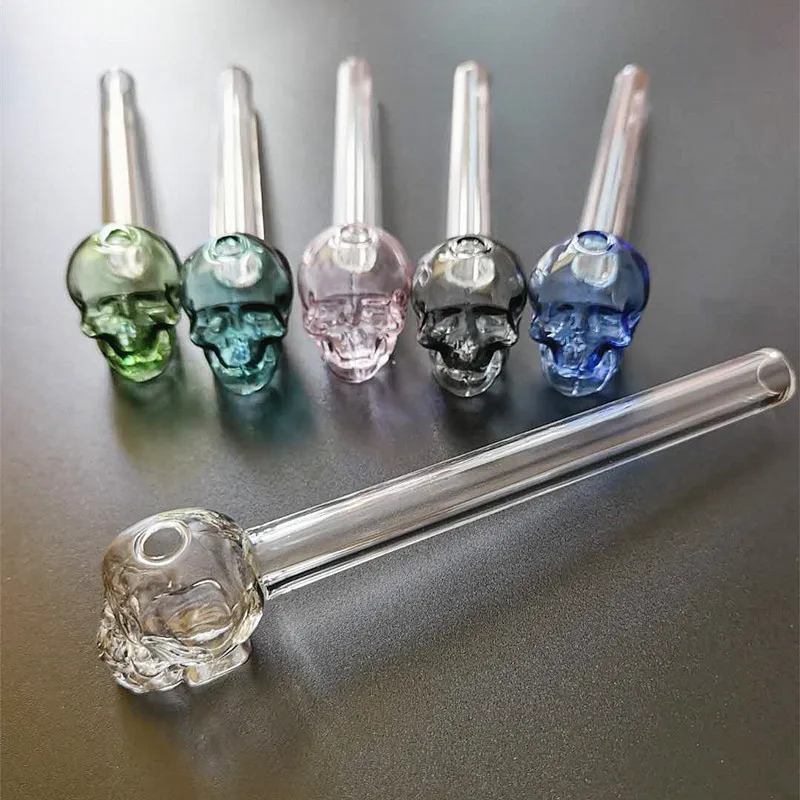 Colorful Great Pyrex Glass Pipe 5.5 '' Skull Oil Burner Glass Tube Glass Oil Burner Pipe Water Hand Pipes Accessori per fumatori