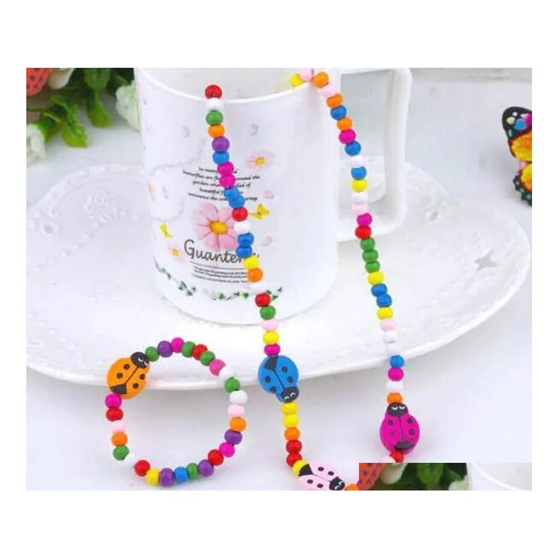 20 sets cute children cartoon wooden bead necklaces and bracelets set post