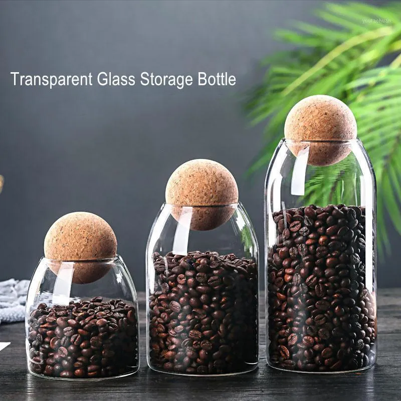 Bouteilles de stockage Bocaux Ball Cork Bouteille en verre sans plomb Réservoir scellé Céréales de fruits secs Café transparent Contient1