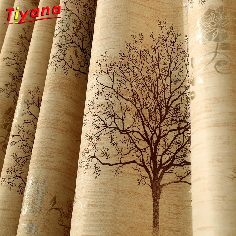 Mariage Jaune Art Arbre Blackout Rideaux pour Salon Arbre Branche Motif Rideau pour Chambre Maison Décoration W- * ST LJ201224