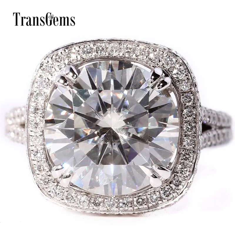 TransgeMs 5 de quilate Laboratório de diamante Crescido Diamond Wedding Anel com LAB Diamond Accents Solid 14K Gold Branco para Mulheres Y200620