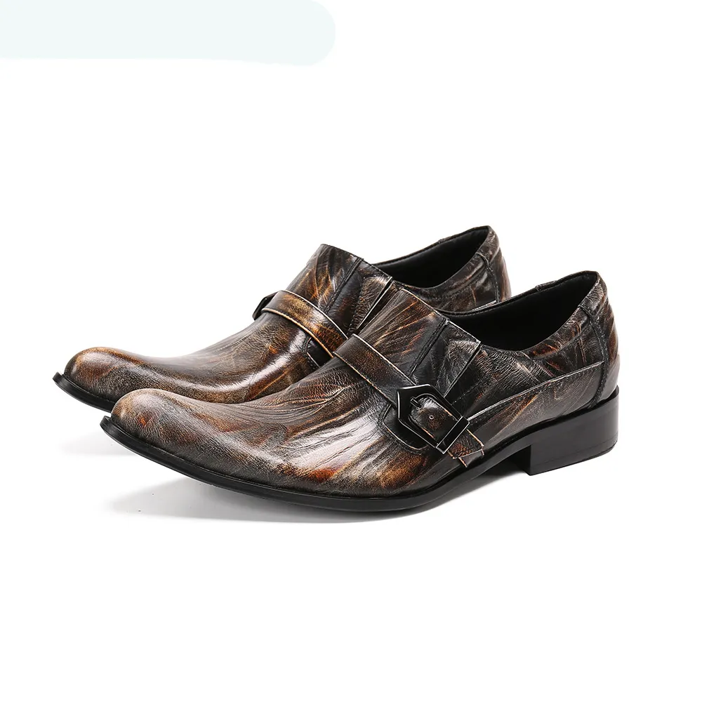 Personnalité Chaussures pour hommes Bout pointu Chaussures habillées en cuir formelles Hommes Boucle Chaussures en cuir classiques Hommes Chaussures d'affaires