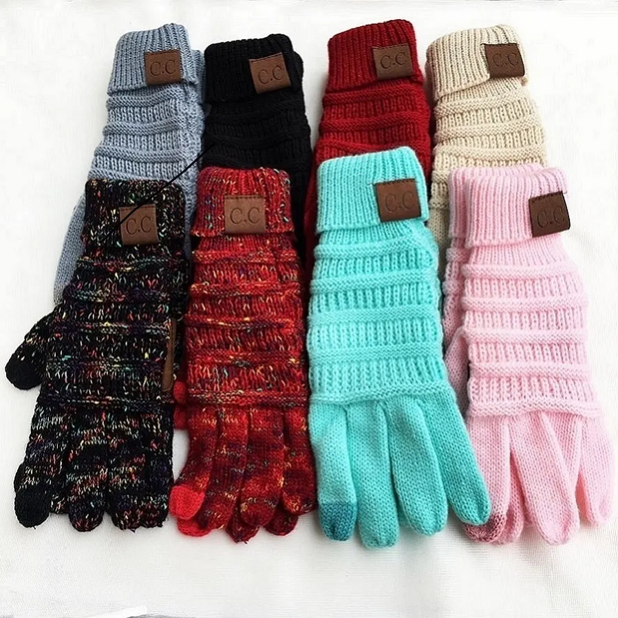 CC вязание сенсорного экрана емкостные перчатки женщины зимняя теплая шерстяная перчатка противоскользящий вязаные рождественские подарки