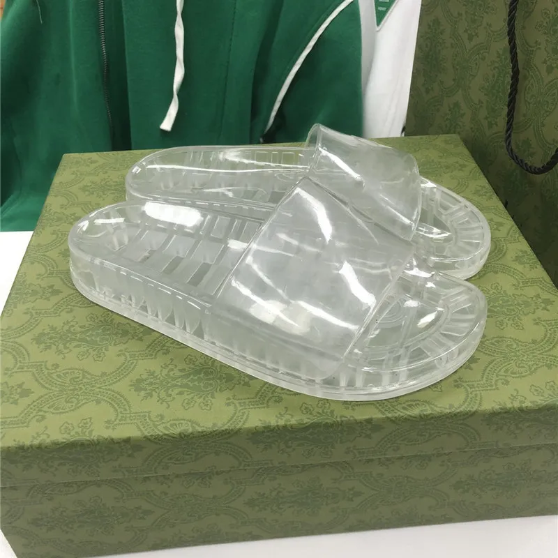 Spring And Summer New Cool Slippers Transparent Glass Rubber Women Men Shoes Wear-resistant Non-skid Flat Slippers