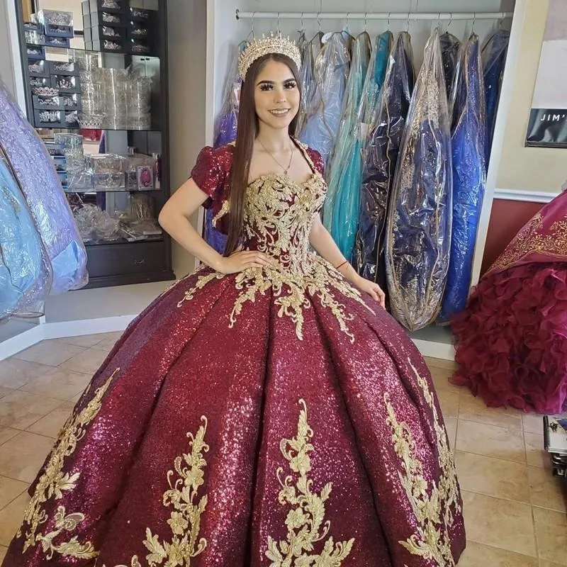 ブルゴーニュビーズボールガウンQuinceaneraドレスジャケットビーズ甘い16ドレスPageant Gowns Vestido de 15 AnosAñosQuinceañera