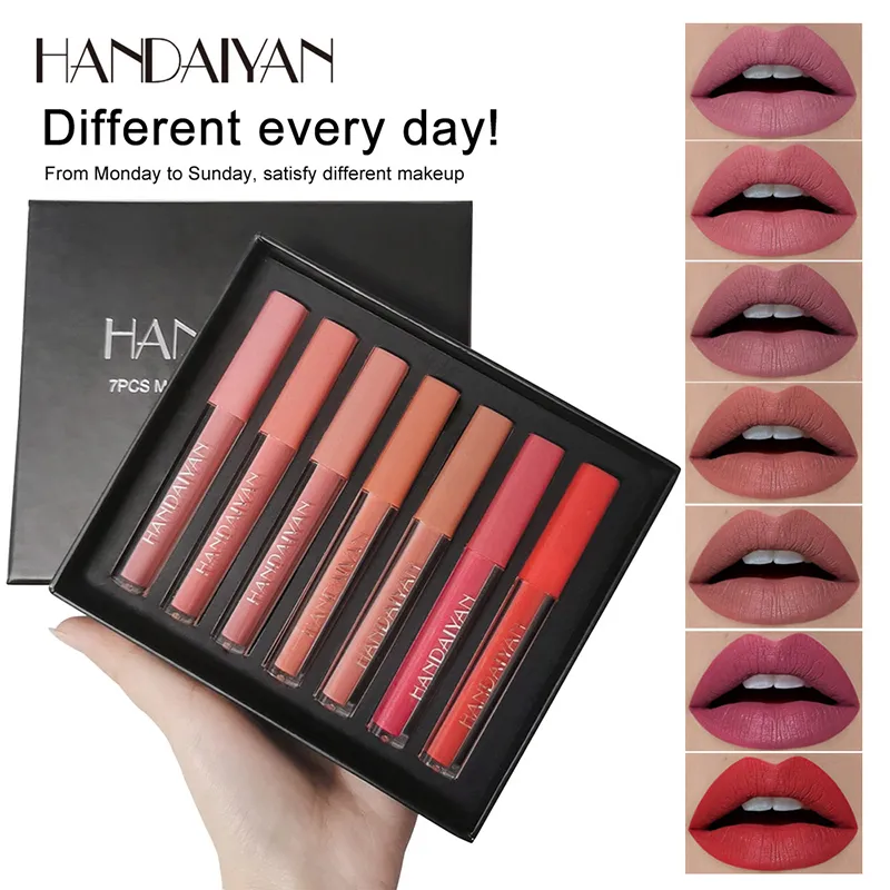 7pcs Matte Lip Gloss Set Matte Líquido Batom de Longa Duração Batom Set Mulheres Red nus Lip Tint Cosmetics