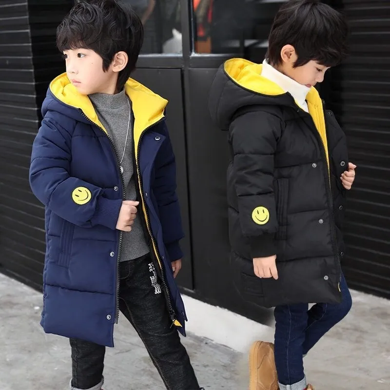 Jacket for Boys 2020 New Hooded Winter Jackets Fashion Warm Parkas For Teenagers Boys Thicken Mid-Long Coat Kids Clothes LJ201007